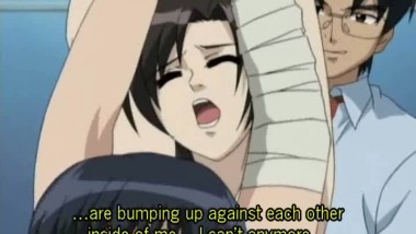 Anime lesbians sharing a cock and a dildo