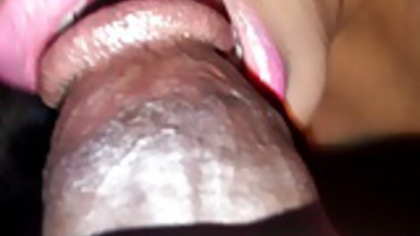 Big pink lips girlfriend sucking cock close up