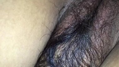 Hairy wife in black bra & tight asshole enjoying doggy style with husband friend