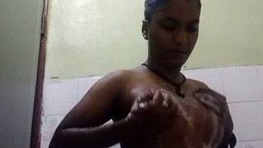 Tamil naked boob lathering in shower bathroom MMS video