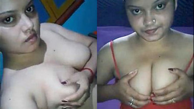 Bengali hot girl Sangita Bhowmik showing and playing her big boobs for bf