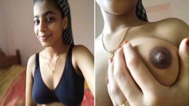During sex chat with BF Indian teen demonstrates natural XXX tits