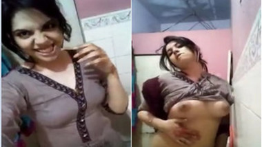 Desi stripper touches XXX boobs and presses chudai sex nipples to wall