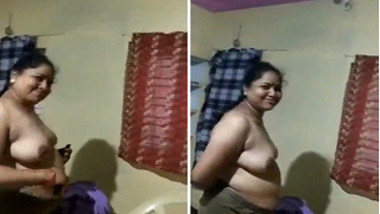 MILF is kind to flash her sex titties in XXX video shot by Desi husband