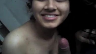 Indian girl sucks boyfriend's cock even though she is shy about camera
