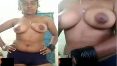 Desi female takes bra off discovering her XXX round jugs for online fan
