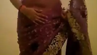 Saree striptease from a cute indian WIFE