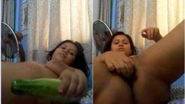 Desi girl has practical exercise with zucchini in her wet slit