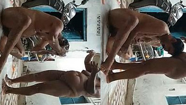 Desi couple thinks outdoor XXX shower won't hurt before sex