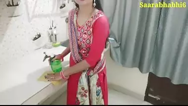 Indian hot wife got fucked while cleaning in kitchen