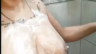 Indian Tattooed Girl Taking Bath With Her Big Melons