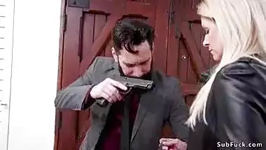 Agent with a gun fucks Milf and teen
