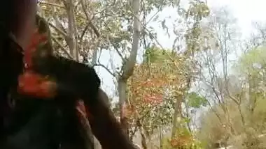 Desi girl riding dick of lover in jungle