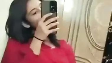 Indian deep cleavage girl seducing lover with boob show