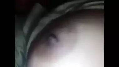 Girlfriend exposing big melons on video call sex