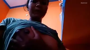Exclusive- Cute Indian Girl Pressing Her Boobs