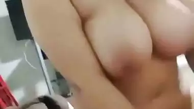 Bouncing boobs and riding lady on her lover’s dick