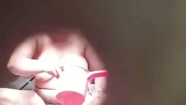 Chubby woman Huge Naked Boobs n Tits caught while bathing
