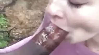 White Girl Hiding and Sucking Black Cock in a Hike Trail