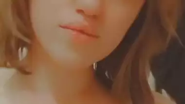 Brown hair girl cute boobs showing selfie MMS