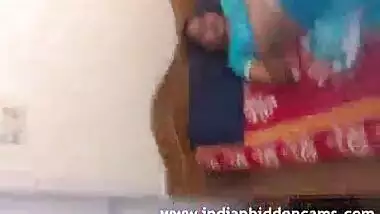 Mallu Bhabhi Naked Stripping Blue Sari Playing With Her Indian Tits
