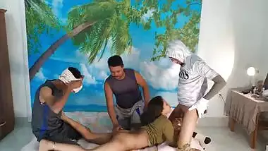 Hardcore gangbang is what young Desi chick really enjoys having