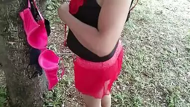 Horny Desi woman with saggy XXX melons seduces stranger outdoors